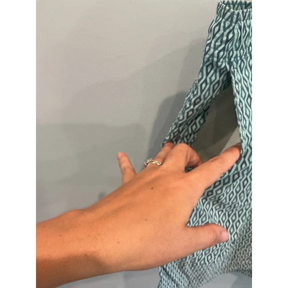 J.Crew Mens Swim Trunks XXL Teal Geometric Diamond Print Drawstring Preppy Beach